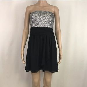 Express Little Black Dress Silver Sequins Tube Top